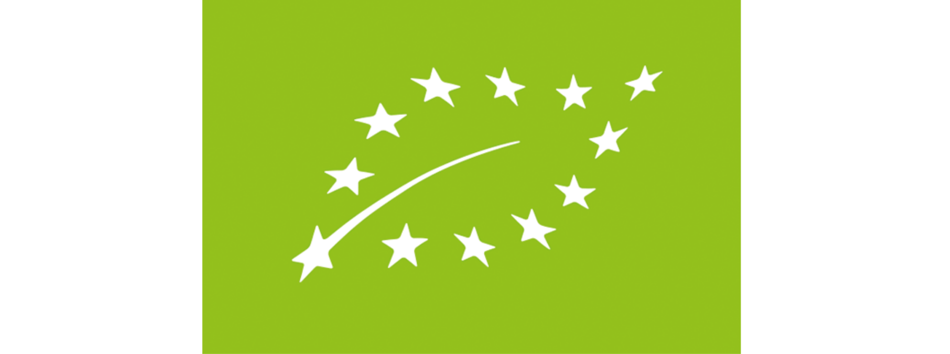 The official EU organic farming logo, known as the Euroleaf, featuring twelve white stars arranged in the shape of a leaf on a light green background.